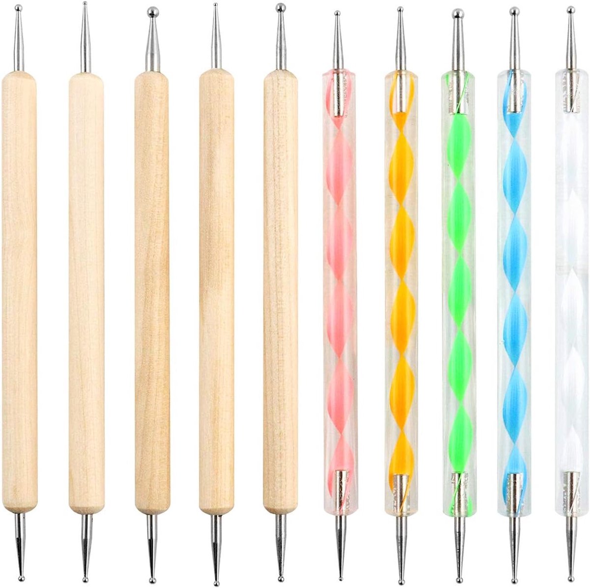 QWORK ® Dotting Pen Nail Art Dotting Tools, Dotting Tools Set voor Nail Art, Embossingpatroon, 10 stuks - ShopVlot