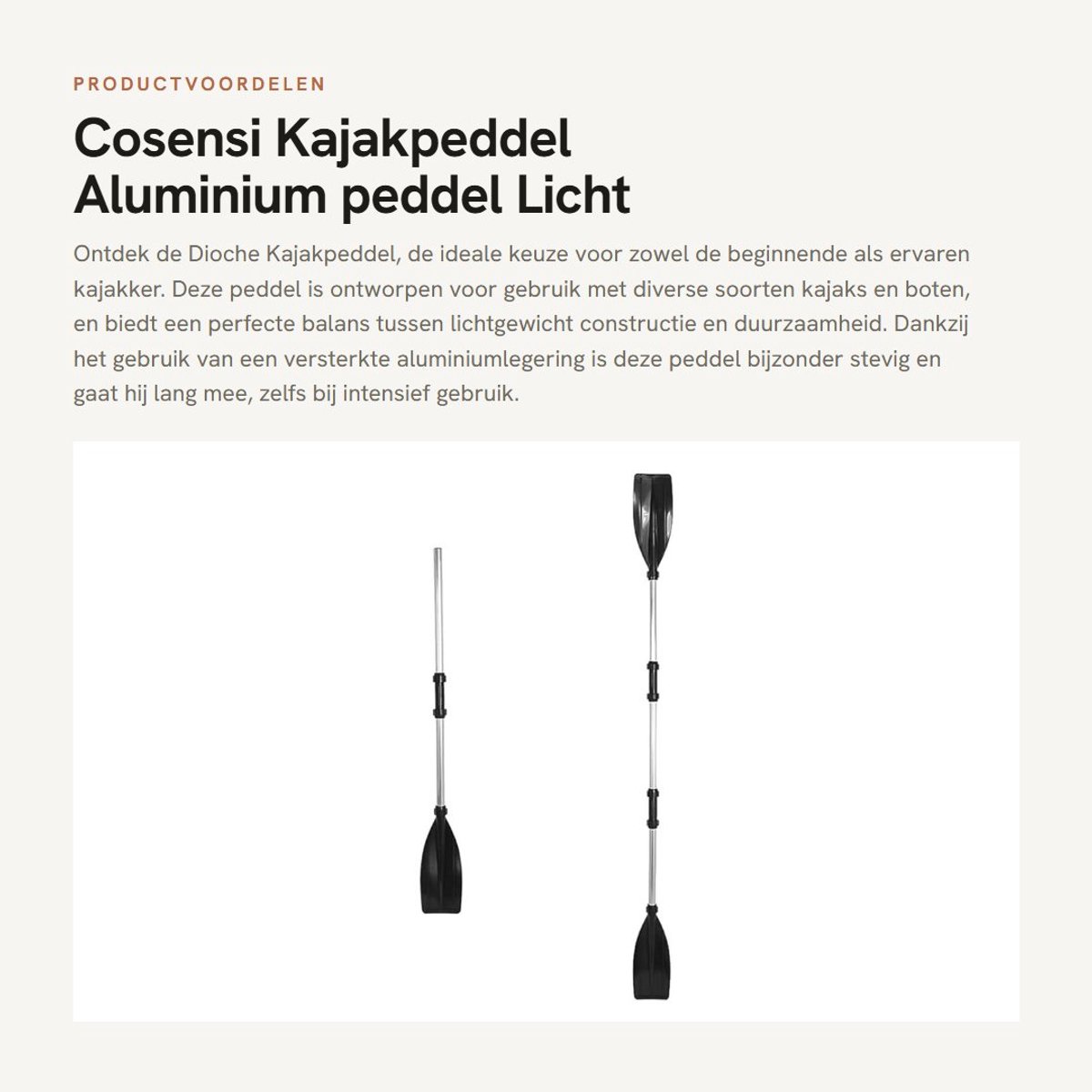 Dailygoods- Kajakpeddel 126 cm - Deelbaar - Lichtgewicht - Aluminiumlegering - Duurzaam - Versterkt lemmet - Bootpeddel