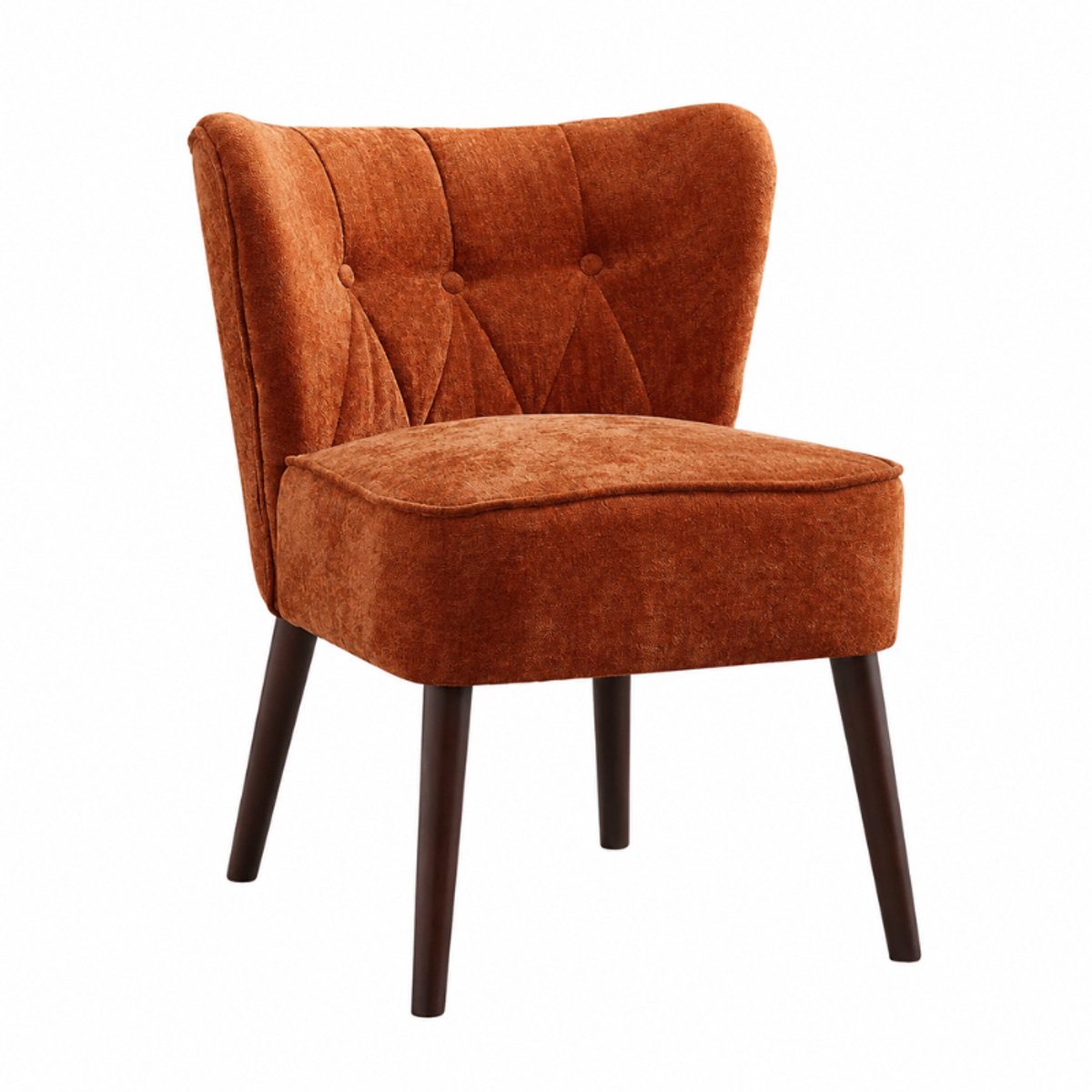 CORE Velvet Accentstoel - Moderne Armloze Loungestoel in Mid-Century Design - Gestoffeerde Fauteuil met Getufte Rugleuning - Comfortabele Zitstoel met Houten Poten - Luxe Fluwelen Bekleding - 51.5x68.5x74cm - Bruin