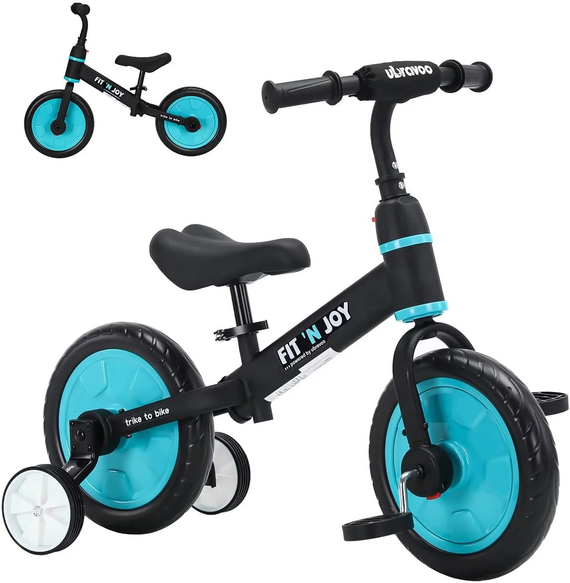 Dailygoods Fit 'n Joy Beginner Kinderfiets voor Jongens en Meisjes 2-4 jaar, 4-in-1 Kinderloopfiets met pedalen & zijwie