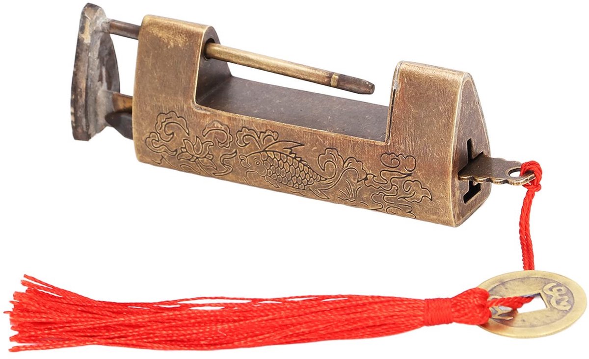 Dailygoods- Hangslot Antiek - Messing Hangslot - Sleutel inbegrepen - 4.3cm - Oude Stijl - Voor Sieraden Dozen - Slot