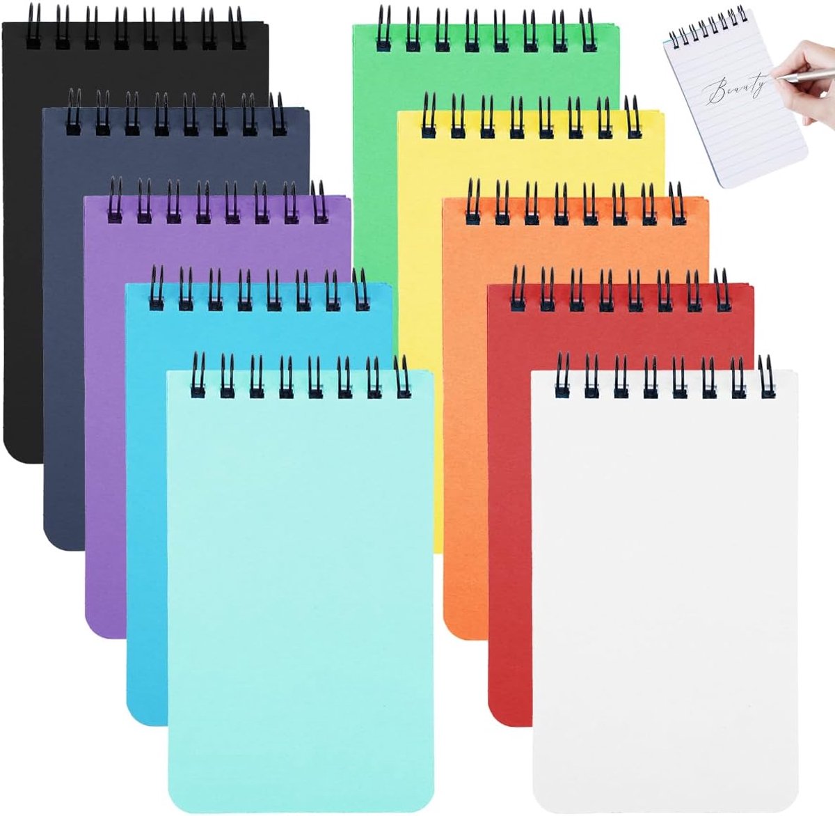Dailygoods- Notitieblok A7 - Spiraalbinding - Mini-notitieblok - Gelinieerd/Rasterpatroon - 10 Kleuren - Lichtgewicht en gemakkelijk mee te nemen - Notitieboekje