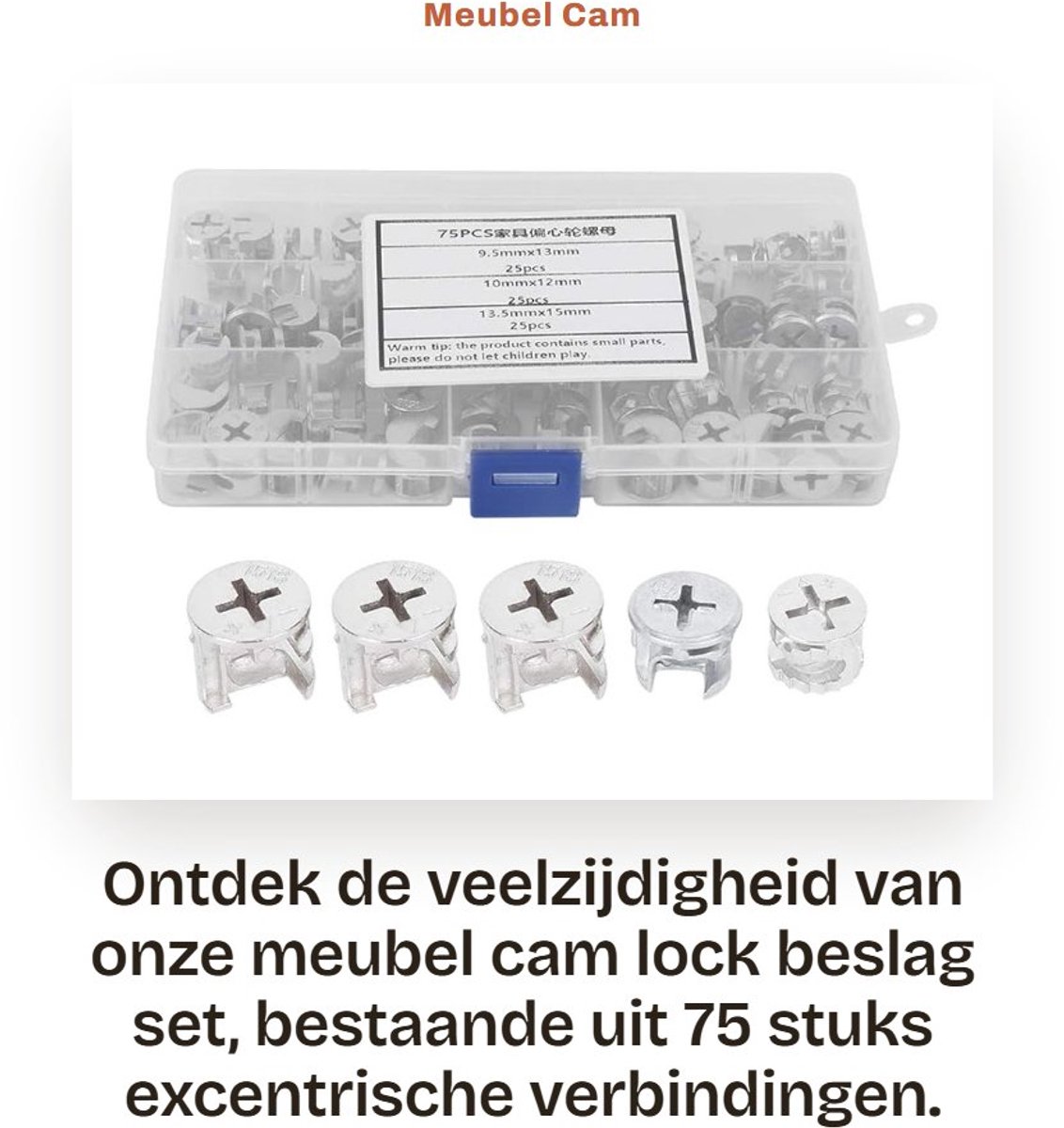 Dailygoods- Meubelbeslag 75 Stuks - Excentrische Verbinder - Verbindingsnok - Wieltje - Moer Set - Compacte Behuizing - Meubelverbinder