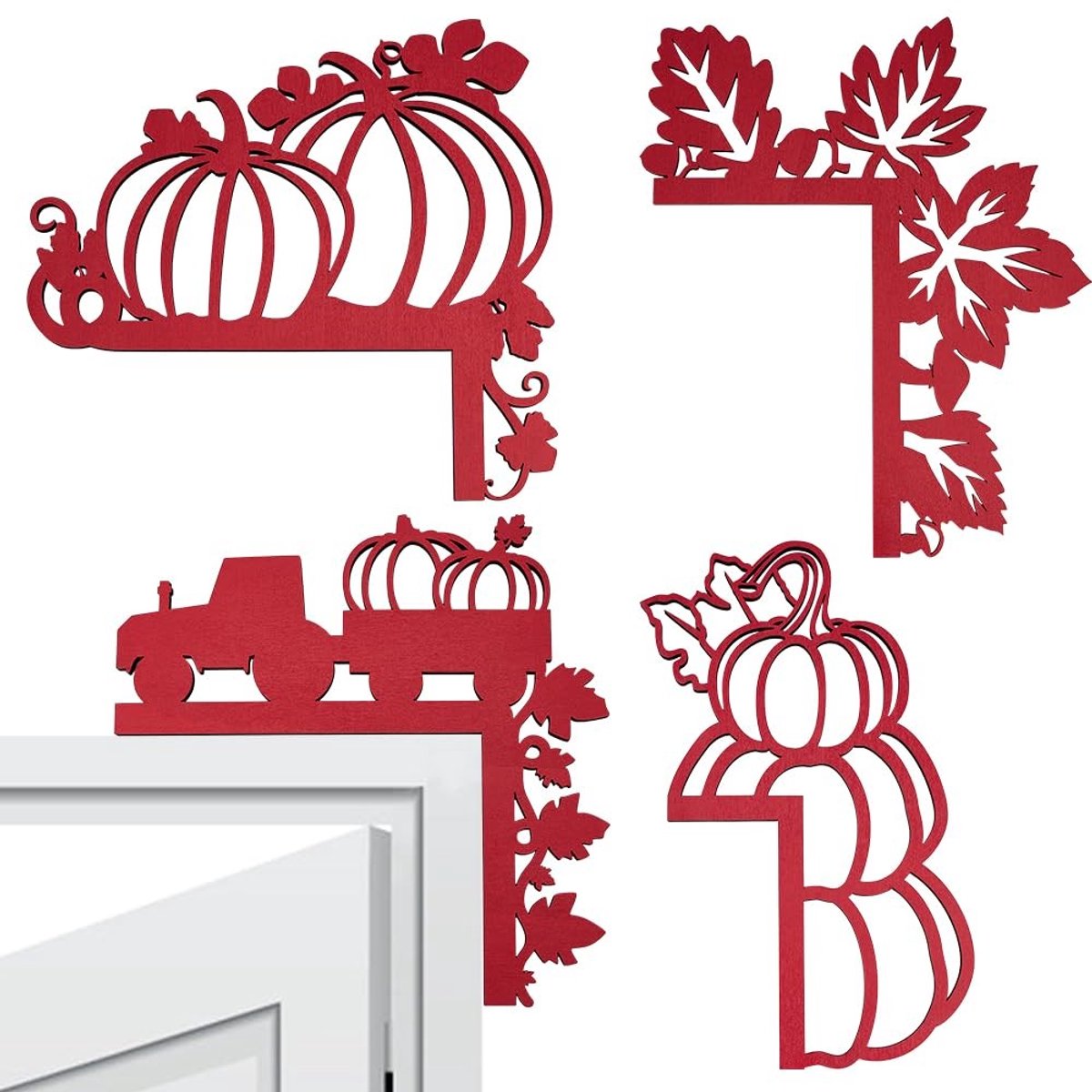 Dailygoods- Hoekdecoratie 4-delig - Houten Pompoen/Esdoornblad - Herfst Decoratie - Duurzaam Hout - Rustieke Charmante Stijl - Multi-formaat - Herfstdecoratie