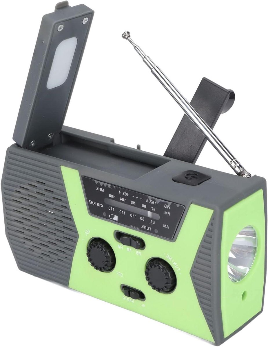 Noodradio - Weer radio - Noodsituaties - Oplaadbaar met slinger - 2000mAh batterij - Zwart