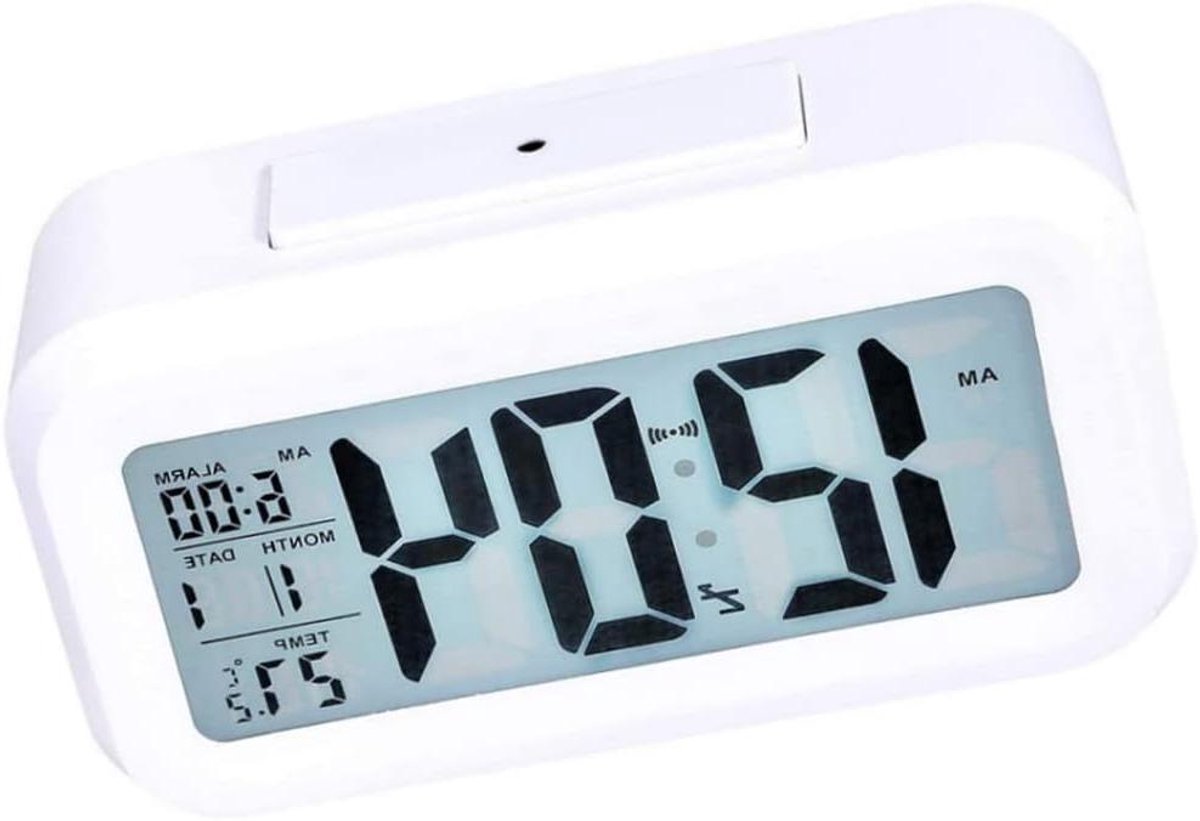 Digitale Wekker - LCD Klok - Wakker Worden - Automatisch Nachtlampje - 13.8 cm - Wit