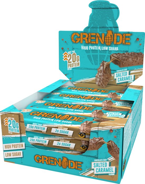 Grenade - High Protein, Low sugar - Protein bar - Choc Chip Salted Caramel - 21g eiwit - 12 x 60g - Eiwitreep - Diverse smaken — afbeelding 2