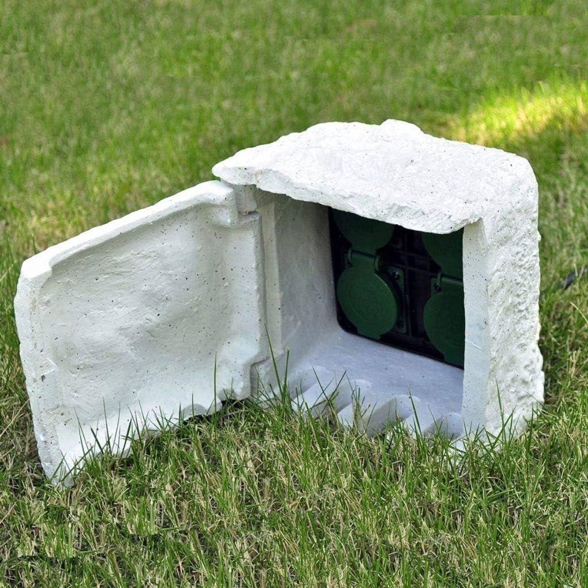 Tuincontactdoos 4-voudig - Buitenstopcontact unit - Stroomvoorziening buiten - Waterdicht en steenlook - 275 cm breed - Wit