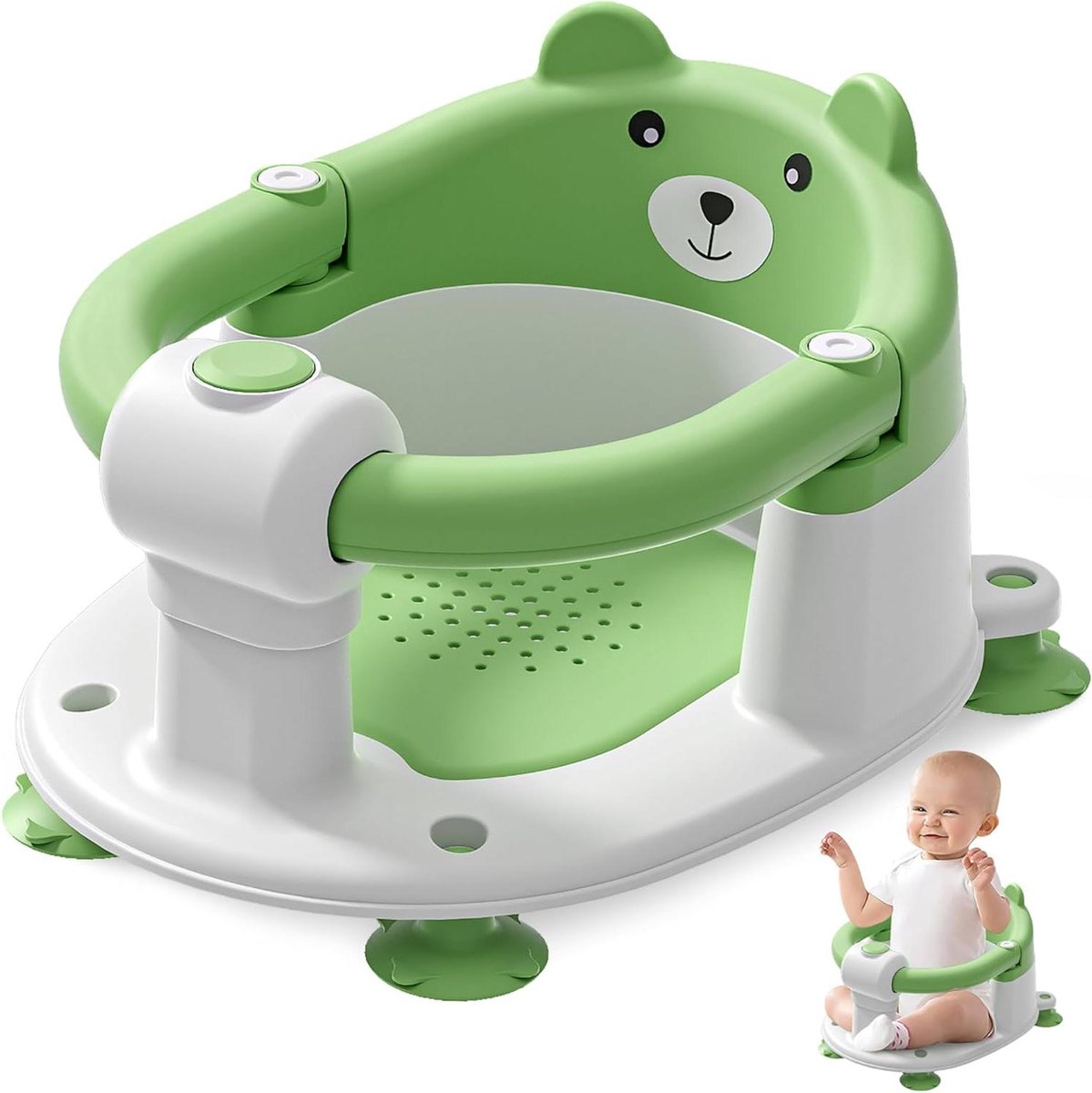Baby badzitje - Peuter stoel - Veilig badderen - Zachte kussens - 40x38x35 cm - Groen