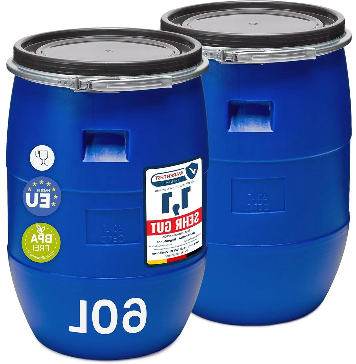 Regenton Set - Opslagvat Deksel - Water Opslag - BPA Vrij HDPE - 2x 60 Liter - Zwart