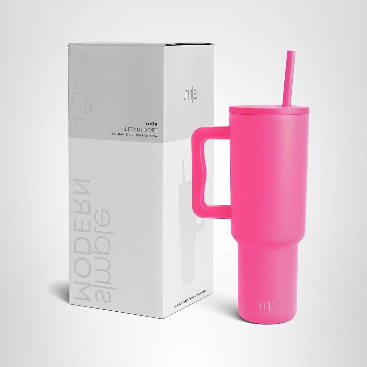 Geïsoleerde Beker - Drinkbeker met Handvat - Dranken Koel Houden - Lekvrij Met Rietje - 40 oz - Raspberry