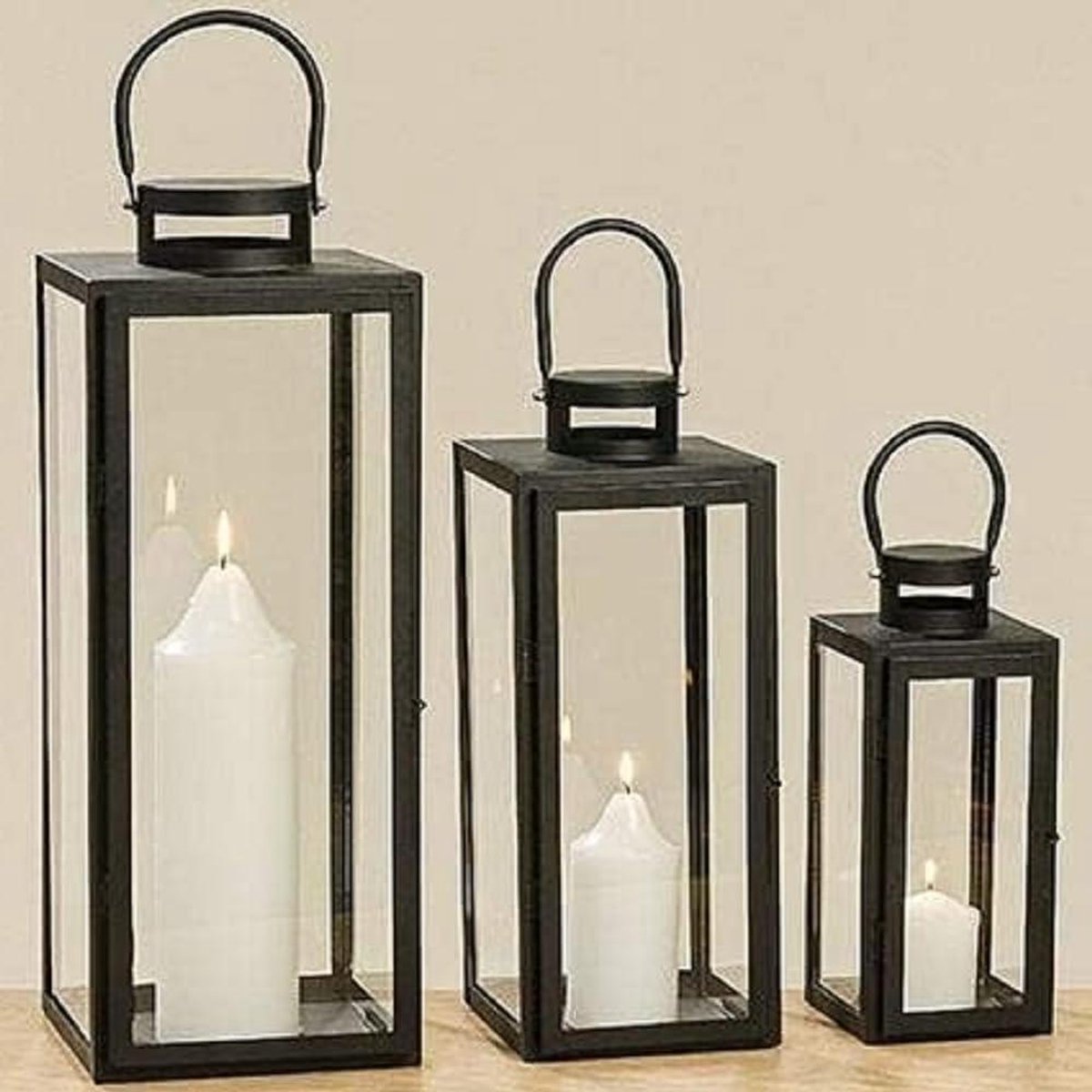 Lantaarnset Arana - Windlichten set - Woning decoreren - Modern design - 30-53 cm hoogte - Zwart