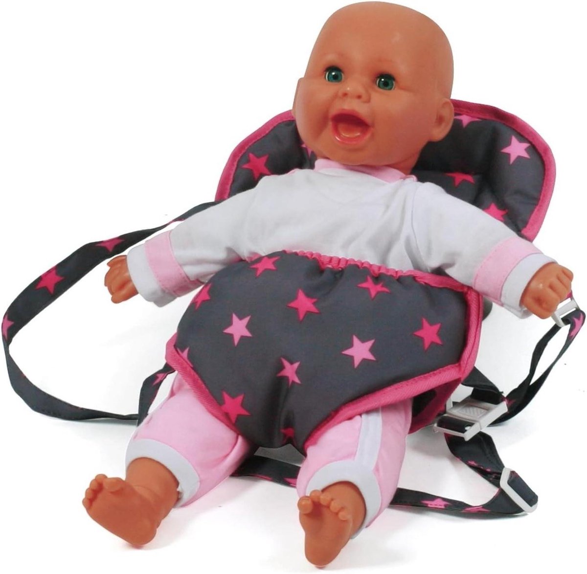 Poppendrager - Babydrager - Poppen Vervoeren - Zacht Gevoerd - Tot 55 cm - Roze Sterretjes