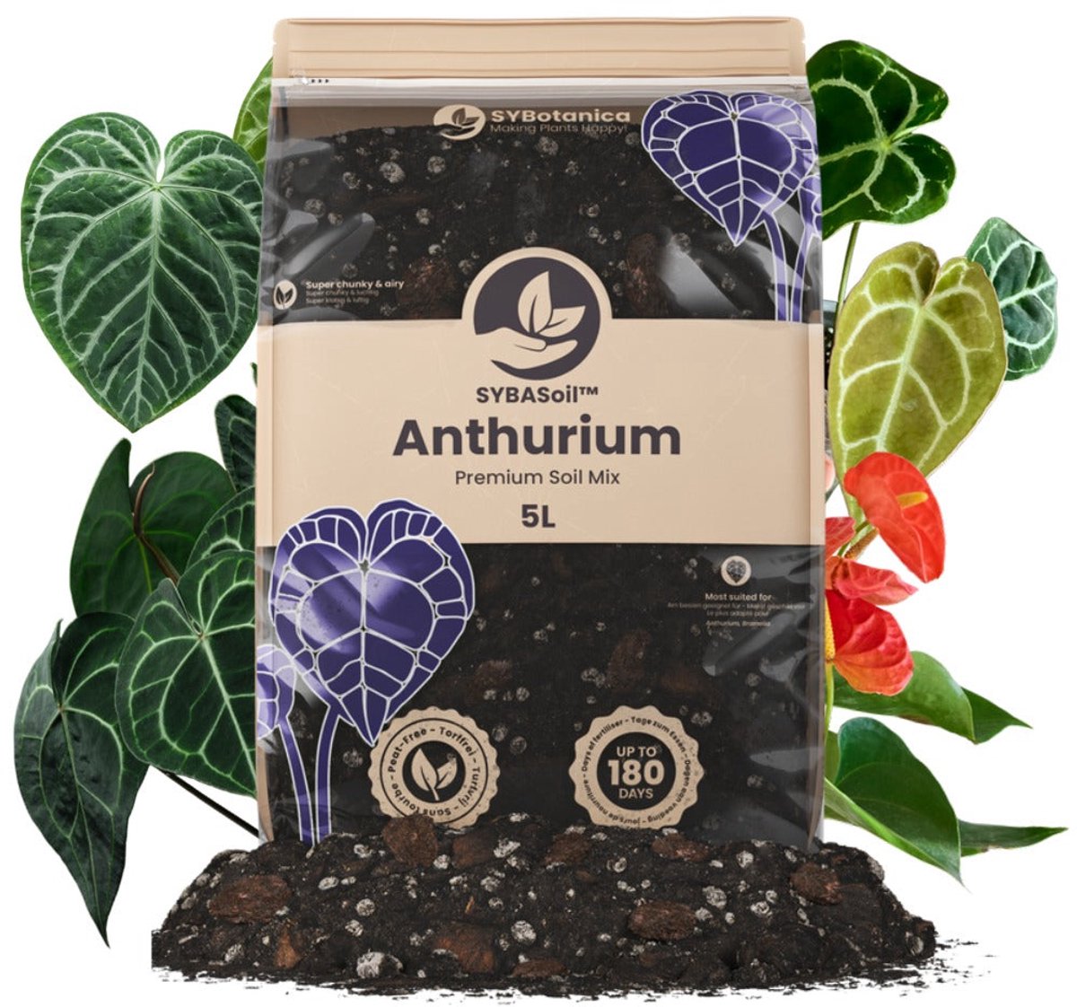 SYBASoil - Anthurium mix 5L - Turfvrije Potgrond Mix - 6 Maanden Voeding