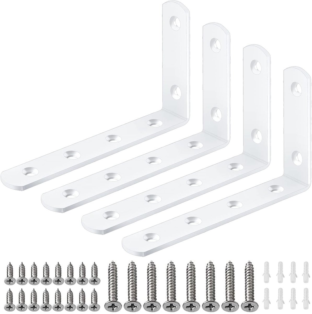 Hoekplankhouder Set van 4, L-vormige Metalen Steun voor Planken, 90 Graden Hoekverbinder, Ideaal voor Wand- en Vloerplanken, Inclusief Schroeven (125 mm x 75 mm x 30 mm)