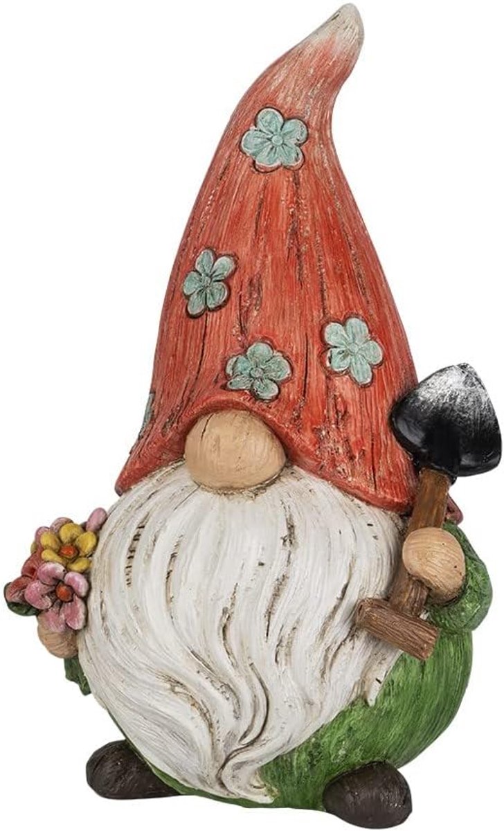Thijox - Decoratieve Kabouter met Schep | Tuinkabouter Buiten | 21 cm Hoog | 13 cm Breed | Polyresine | Tuin Decoratie voor Feestjes en Camping