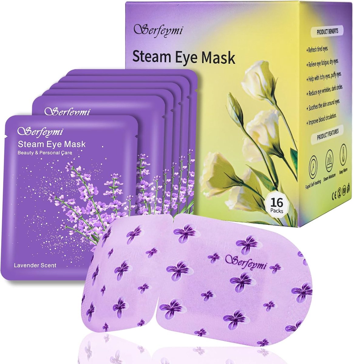 Thijox - Verwarmend Oogmasker, 16 Stuks, Zelfverwarmend Stoom-Oogmasker voor Slaap, Lavendel, Wegwerp-Oogmasker tegen Gezwoollen en Droge Ogen