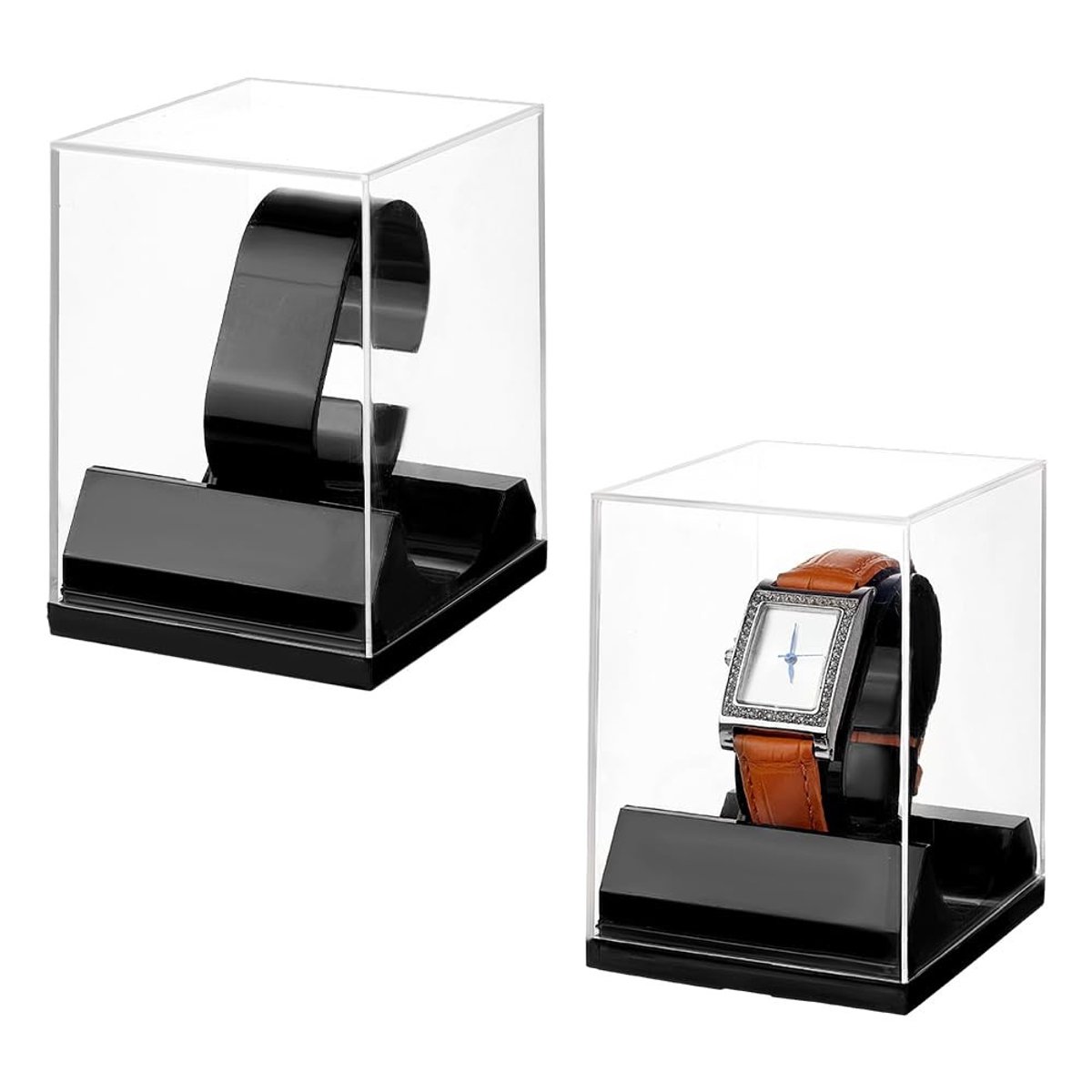 Dailygoods- Horlogehouder Zwart - Horloge Houder - Acryl Display - 2 Stuks - Crush-proof - Verstelbare Hoogte 8 cm