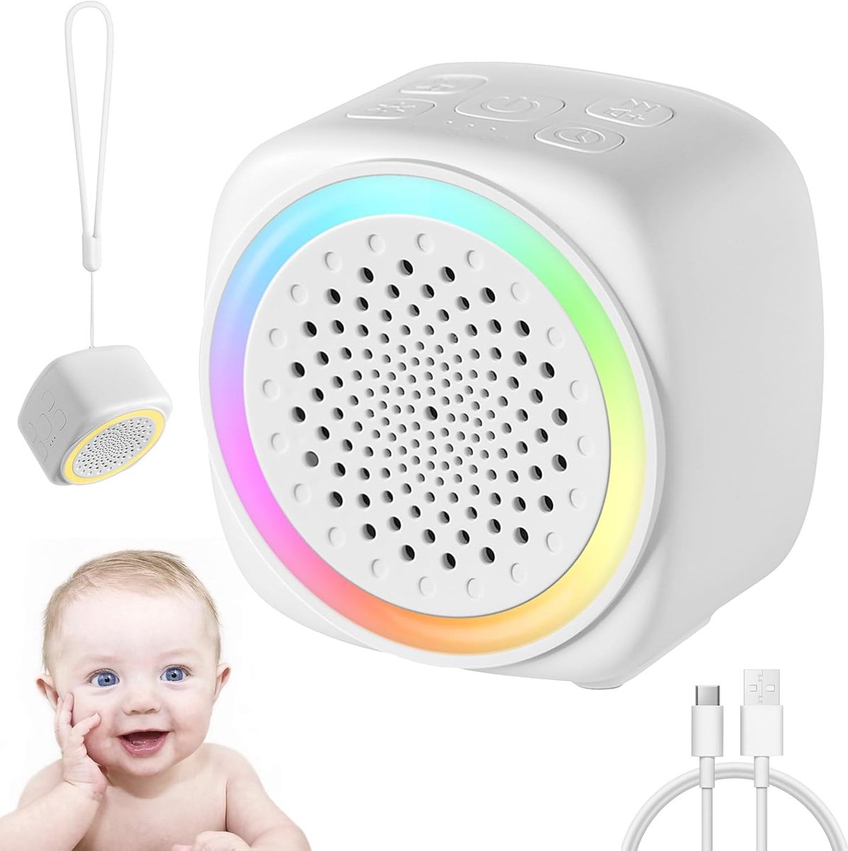 Thijox - Witte Ruismachine met Nachtlampje, 16 Rustgevende Geluiden, USB-C Oplaadbaar, Draagbare Slaaphulp voor Baby's, Kinderen en Volwassenen