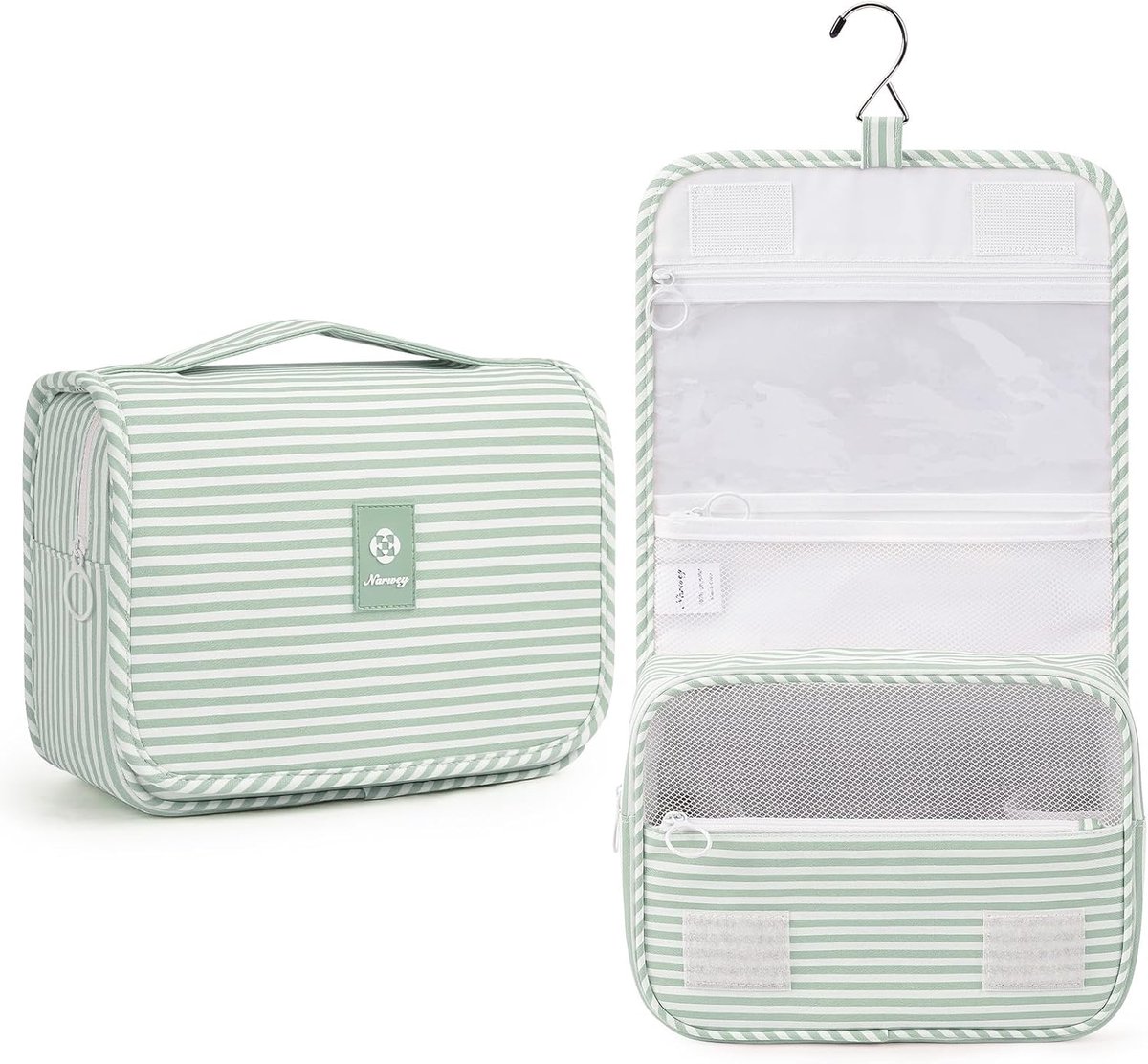 Thijox - Narwey Reizen Toilettas voor Vrouwen en Mannen - Hangende Cosmetica Organizer - Z-mint Groene Streep - Compact, Ideaal voor Weekendje Weg, Sp