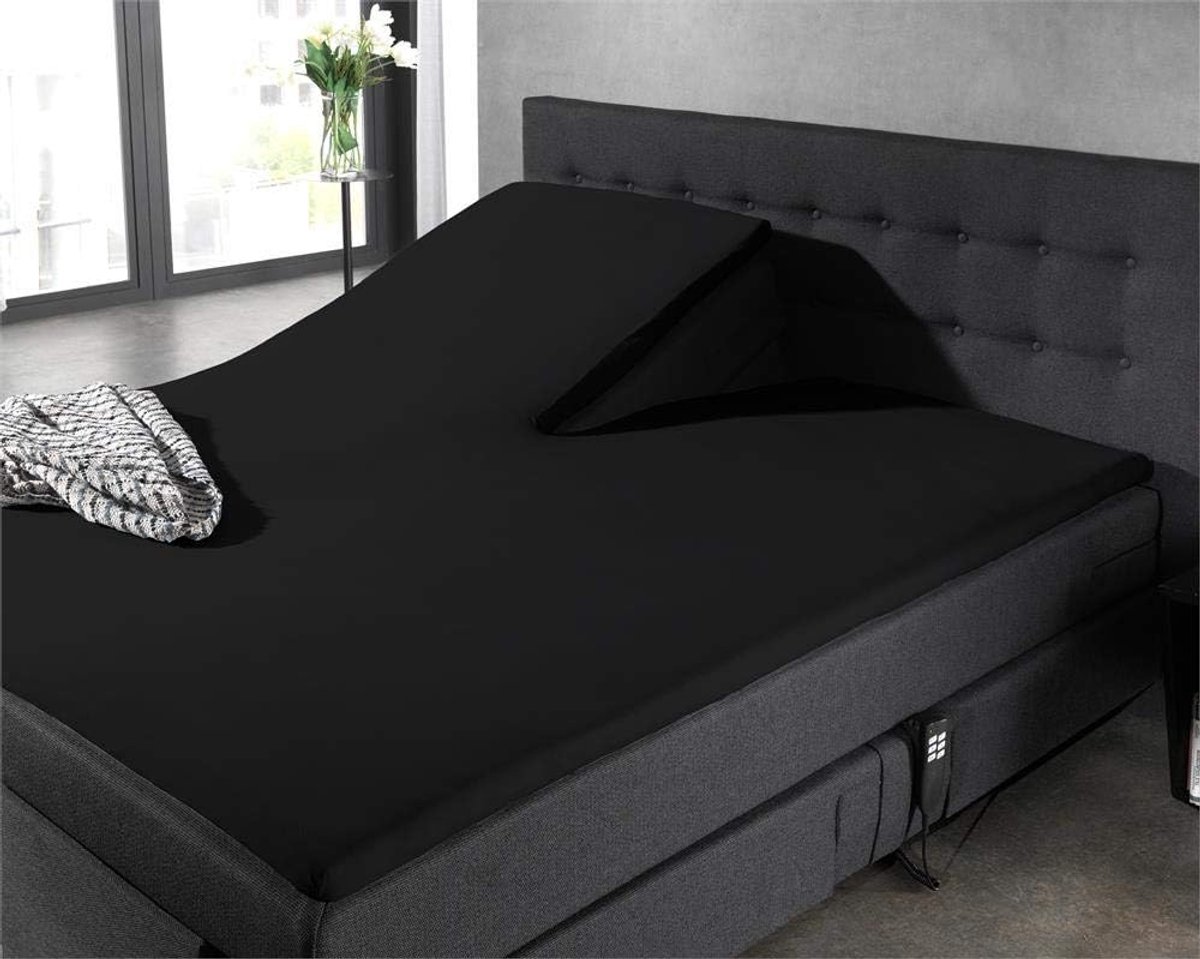 SnelShoppen - Split Topper Fitted Sheet 100% Katoen 90 cm Split Diepte, Matras Split Hoeslaken Zwart 160 x 200 cm voor Elektrische Boxspring