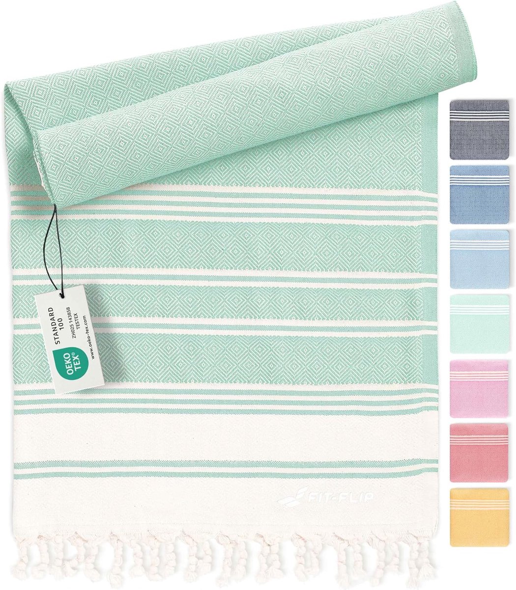 Thijox - Fit-Flip Hamamdoek XXL 100x200cm - Sneldrogend Strandhanddoek van 100% Katoen - Fouta, Pestemal, Turkse Handdoek - Ideaal als Hamam, Sauna, S