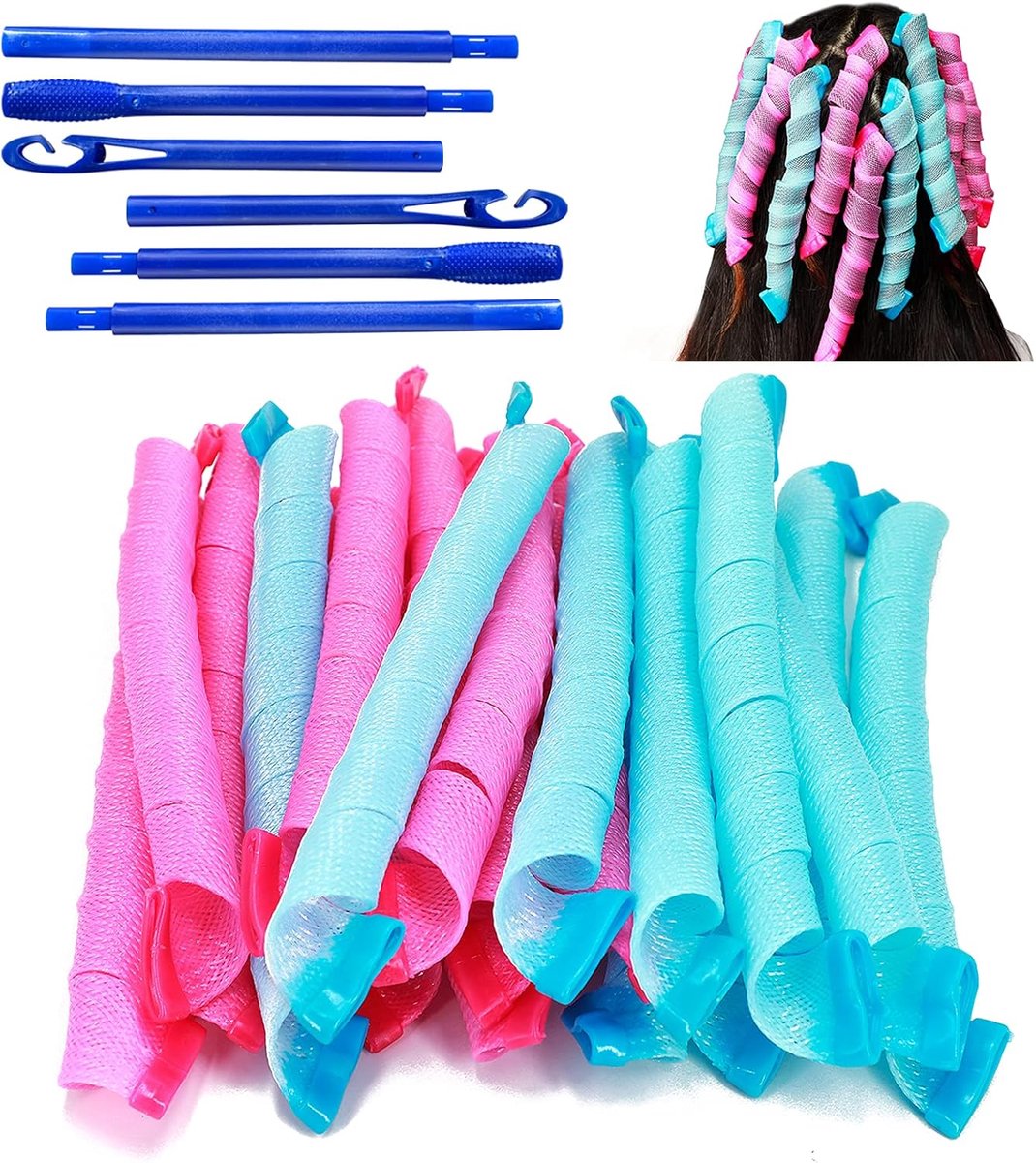 SnelShoppen - 40 Pcs Spiral Curlers DIY Haarkrulset zonder Hitte - Perfect voor Thuisgebruik, Feest, en Styling - Blauwe en Paarse Kleur - Voor Altijd