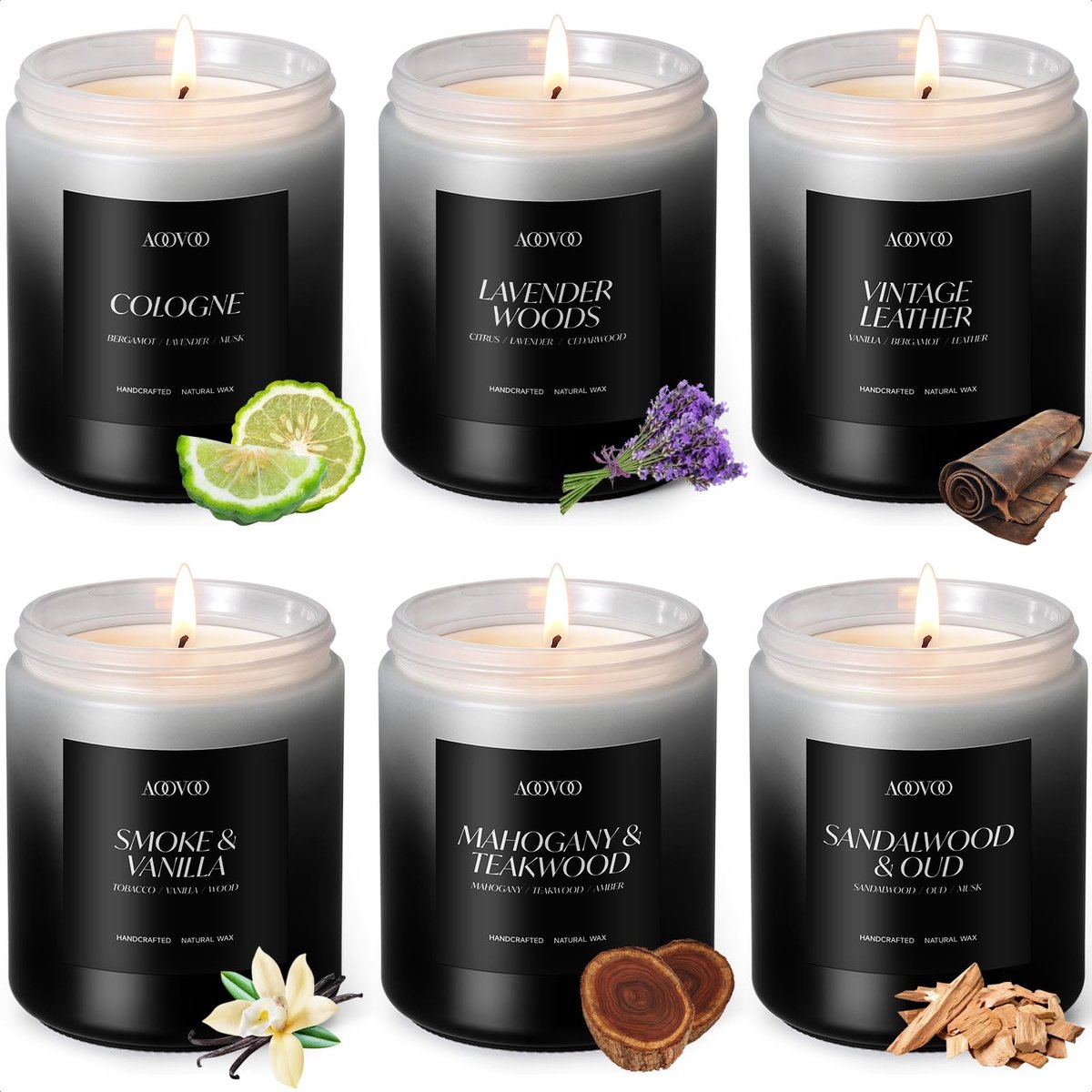 Dailygoods- Aromatherapie Kaarsenset - 6 Delige Geuren - Natuurlijke Sojawas - Premium Etherische Oliën - Verfijnde Aroma's - Perfect Cadeau - Geurkaarsen