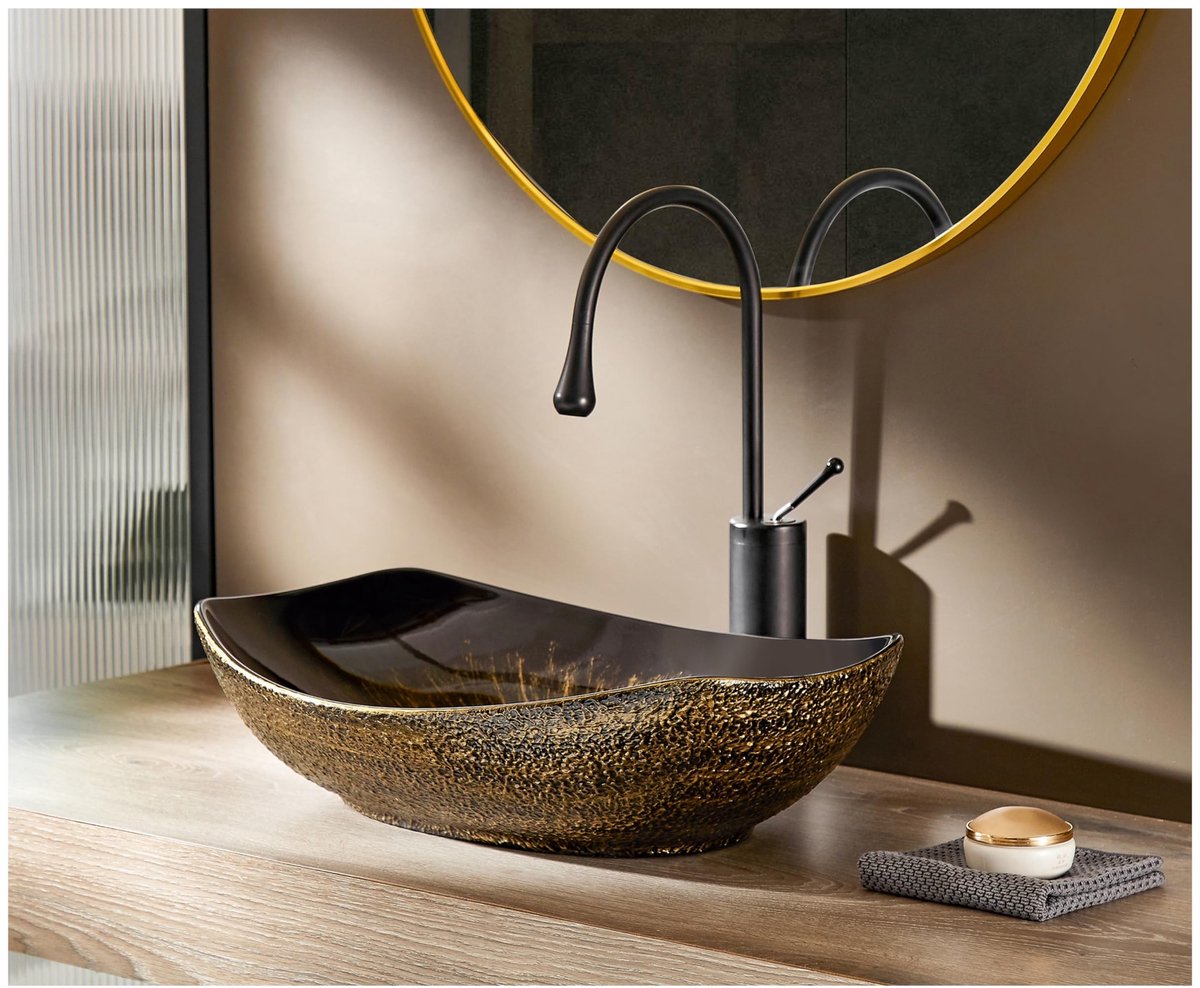 Dailygoods- Wasbak 56,5 x 40,3 cm - Porselein - Gootsteen - Badkamer - Vintage Goud - Luxe stijl met gouden rand - Wastafelkom