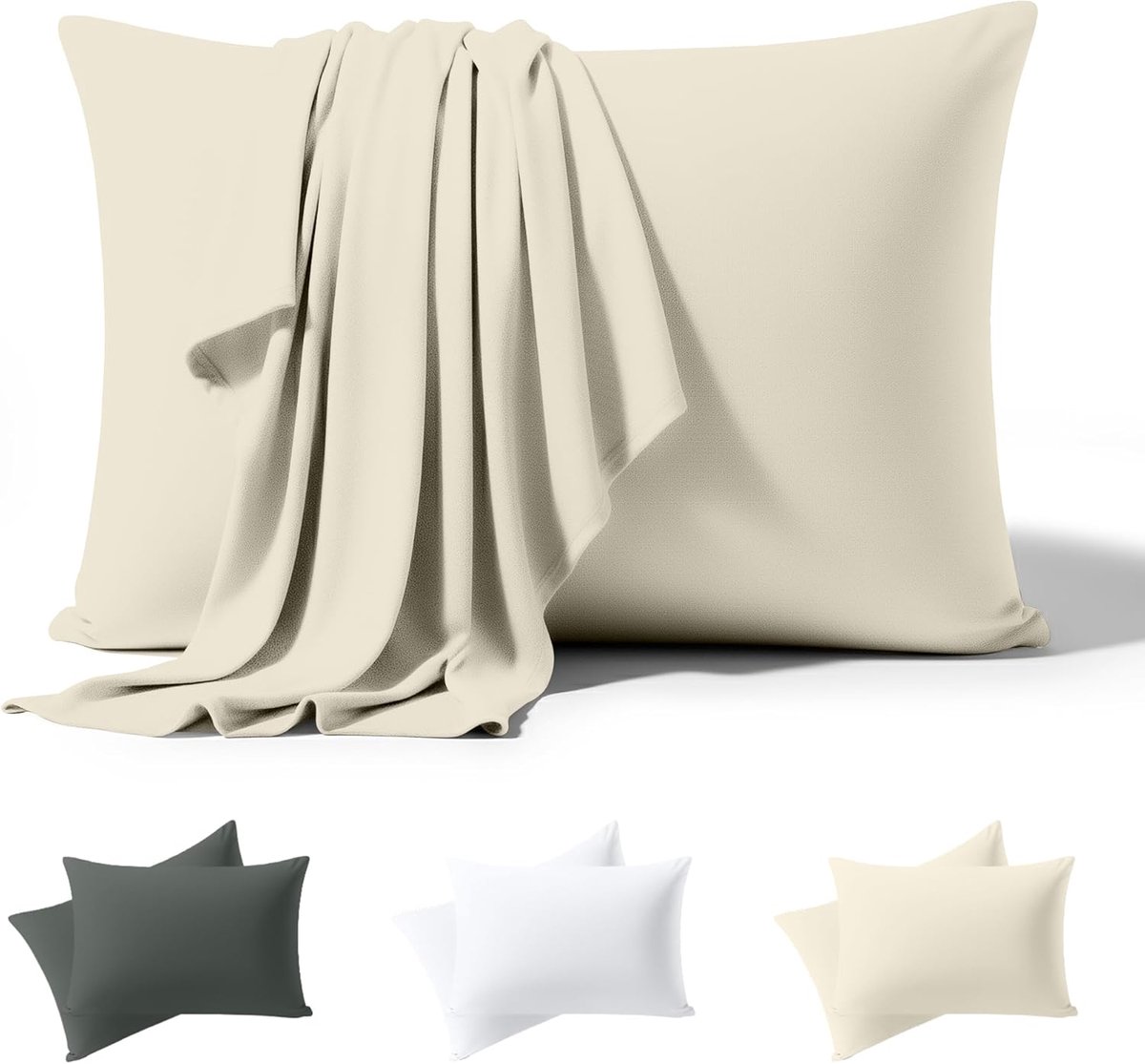 SnelShoppen - Jersey Kussensloop Set van 2 - 40 x 80 cm - Katoenmix met Envelopsluiting - Beige - OEKO-TEX - Ideaal voor Slaapkamer, Logeerkamer en Ca