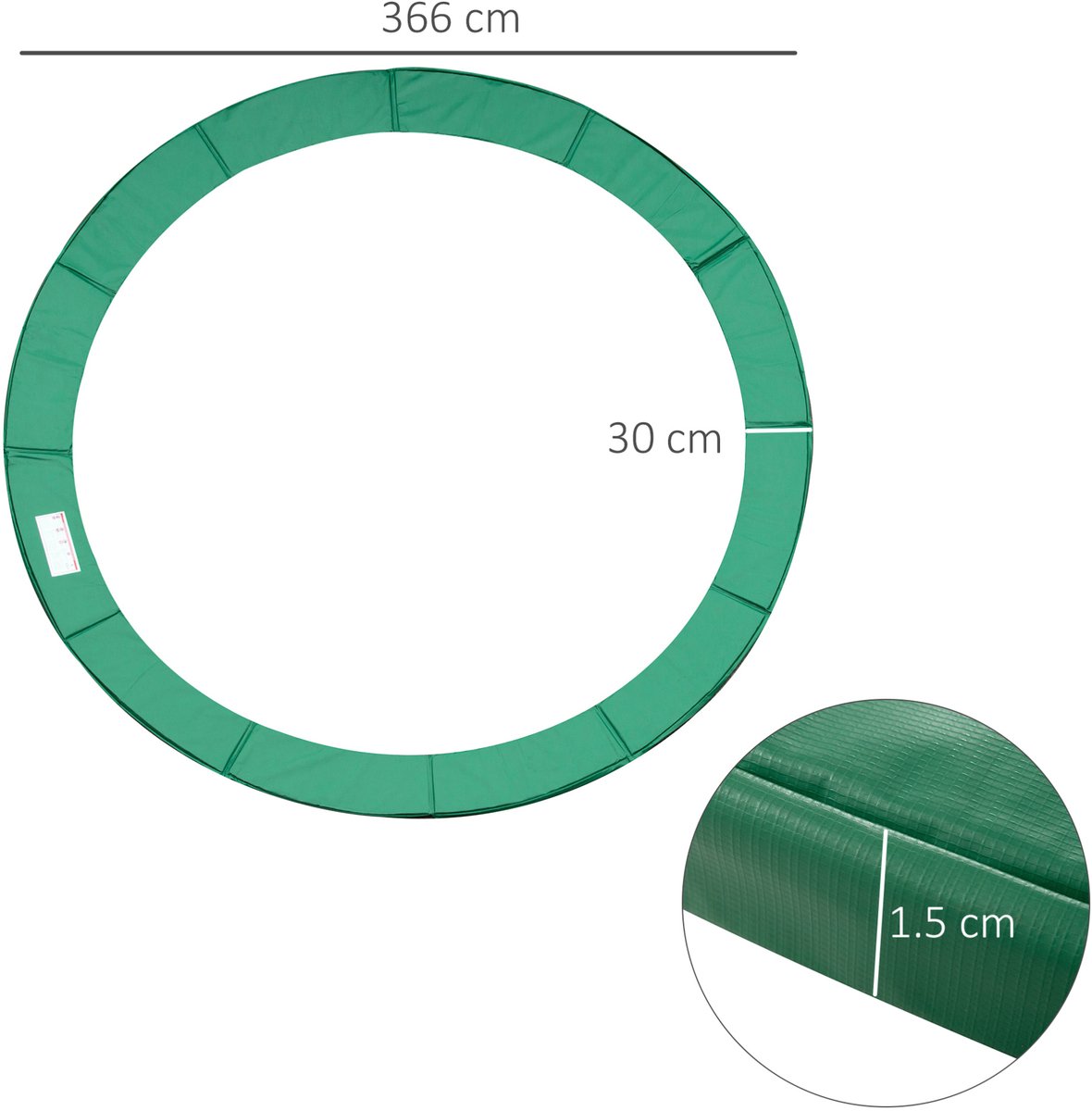 MEUNIQ trampolin randafdekking Ø 366 cm met 15 mm EPE-vulling beschermrand voor ronde trampoline afdekking over veren weerbestendige PE-buitenzijde Groen