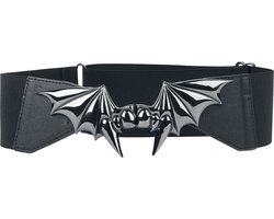 Gothicana Zwarte tailleriem met vleermuis-gesp met vampiertanden - Unisex - Standard