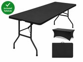 Brixy Inklapbare Tafel Incl. Tafelrok - Campingtafel - 180 x 74 x 74 cm - Klaptafel - Vouwtafel Buiten - Tuintafel - Zwart