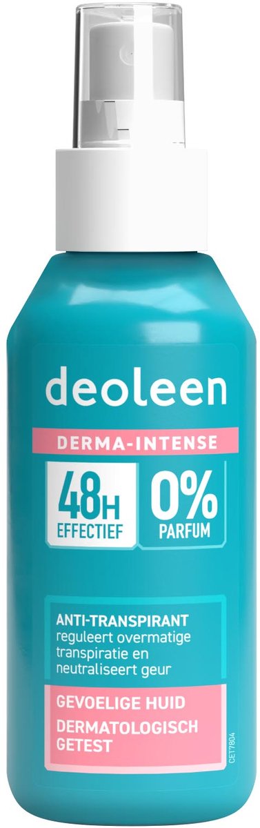 Deoleen Derma-Intense 48 uur - Anti-transpirant spray - Voorkomt overmatige transpiratie en transpiratiegeur - 48 uur effectief - 0% parfum - Gevoelige huid - Dermatologisch getest - Deodorant - 100 ml