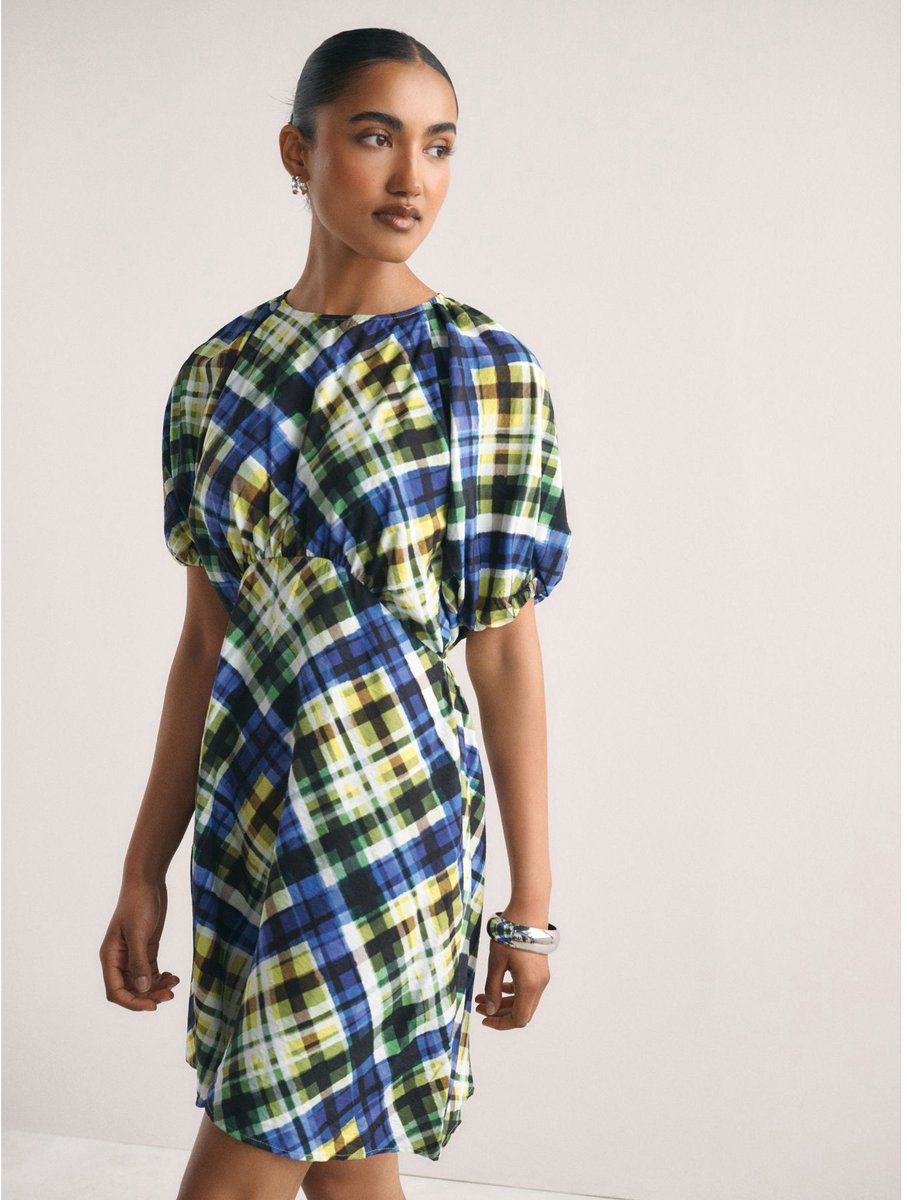Next - Dames - Mini-jurk met pofmouwen - Blauw