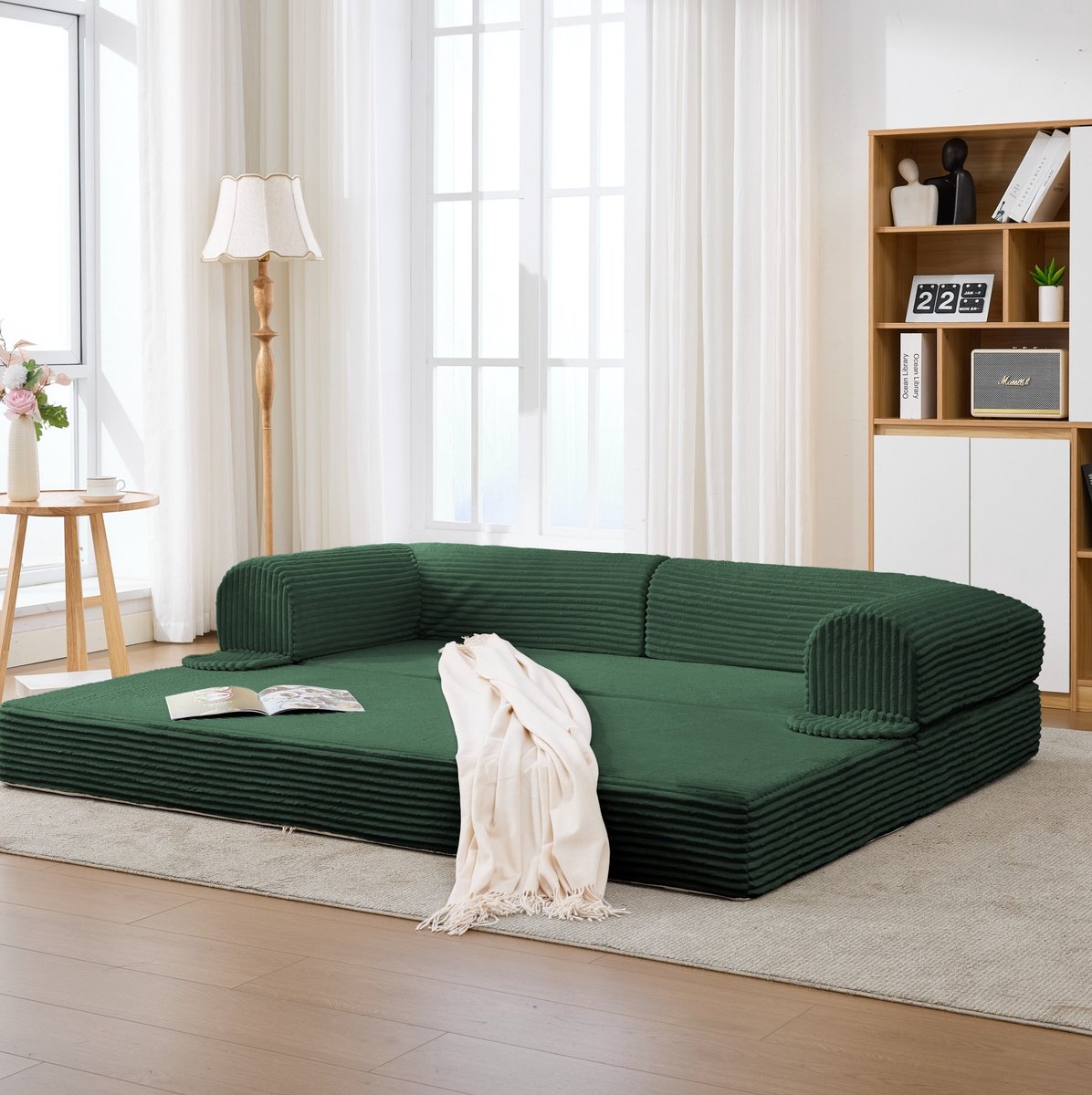 HAUSS SPOLE Slaapbank - 2-Zits Bedbank - Omvormbaar Sofa Tot Bed - Voor Woonkamer, Appartement En Logeerkamer - Ribcord Groen