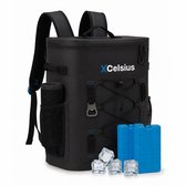XCelsius® Koelrugtas 20 liter - Koeltas Rugzak met 2 Koelelementen en Flessenopener - Koelbox Koelrugzak Model - Waterdichte Binnenkant - Lang Koel - Zwart
