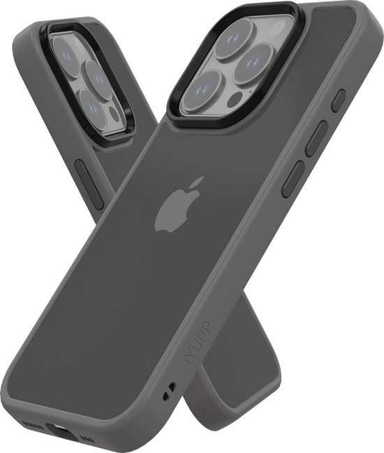 IYUPP Hoesje Geschikt voor iPhone 15 Pro Max Hoesje - Shockproof Back Cover - Grijs Zwart Transparant