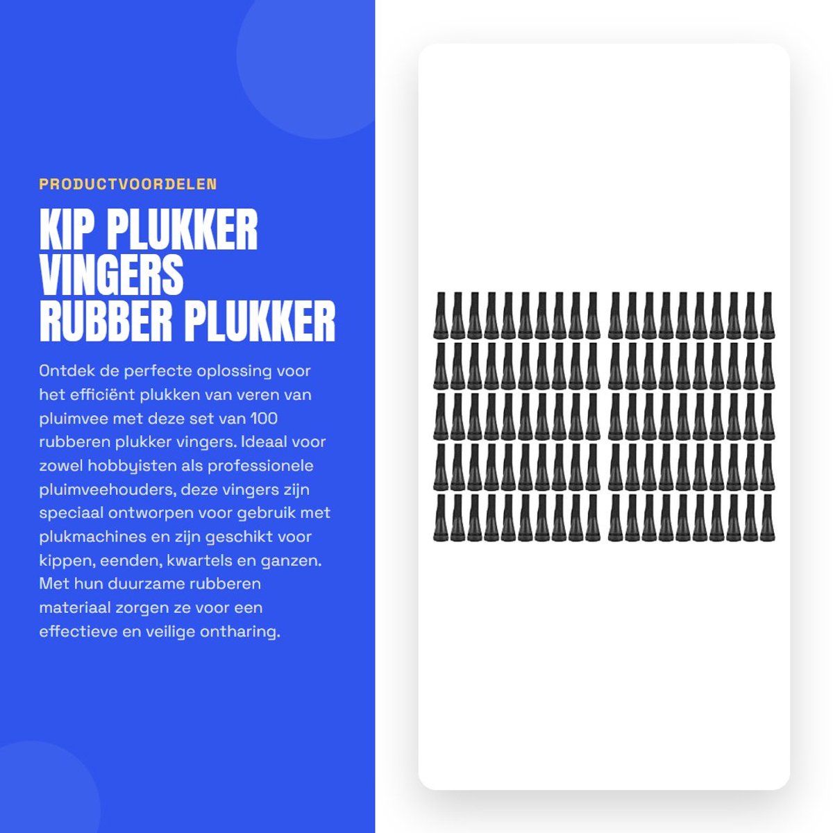 Inovra- Kip Plukker 100 Stuks - Rubber Plukvingers - Ontharingsaccessoires - Pluimvee Plukken - 60x14mm - Lichtgewicht 810g - Verenplukker