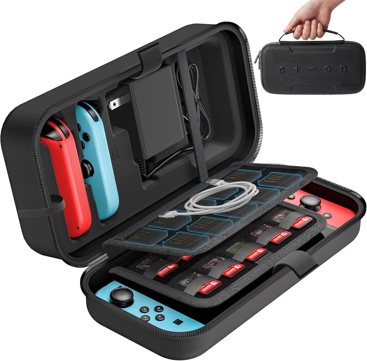 Thijox - Switch tas voor Nintendo Switch/OLED - Harde Switch OLED-hoes met opslag voor 20 games en accessoires - Zwart - Ideaal voor onderweg, gaming,