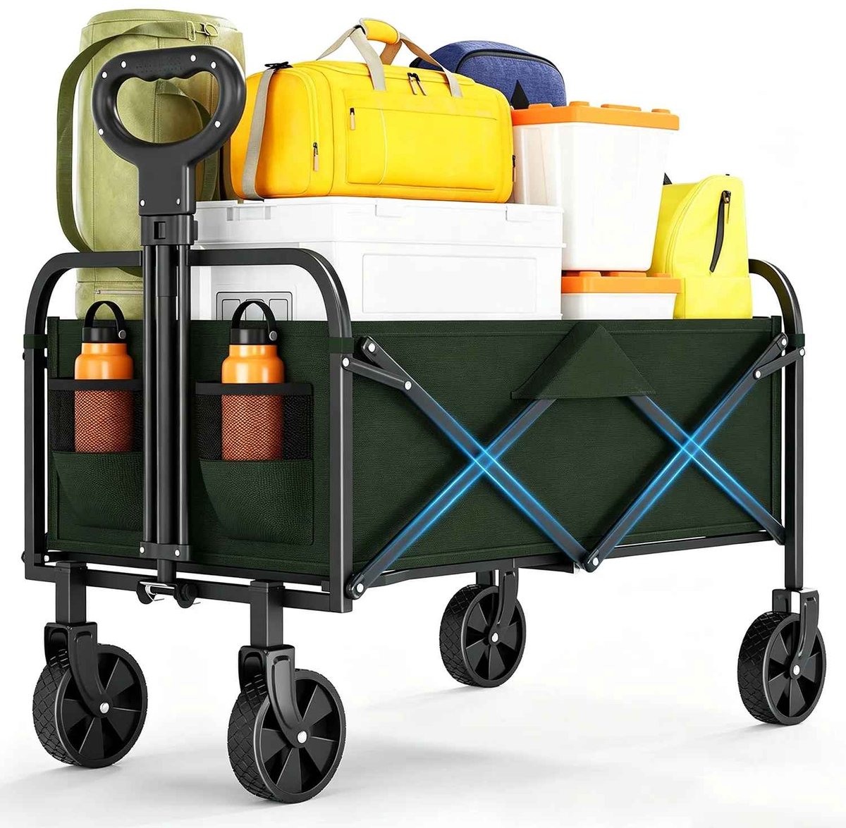 CORE Opvouwbare Campingkar - 220 Liter Bolderkar met Wielen - Maximaal 170KG belastbaar - Inklapbare Tuinwagen - 51x76x91.5cm - Groen