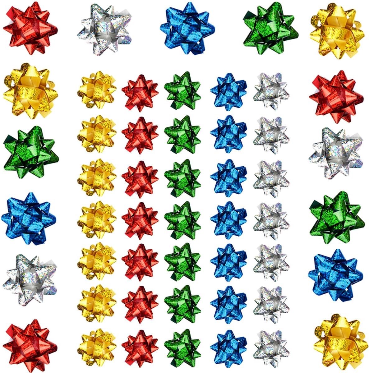 Thijox - 50x Zelfklevende Cadeaustrikken - Holografisch Kleurrijke Decoratieve Strikken voor Kerst, Verjaardag, Bruiloft, Kant-en-klaar Versieren