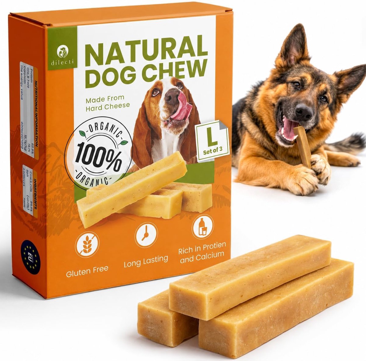 Thijox - Natuurlijke Kaasbotten voor Grote Honden - Duurzame Kauwsnacks, Tandverzorging, Hard Kauwspeeltje - 3-Pack, Maat L, Glutenvrij en GMO-vrij
