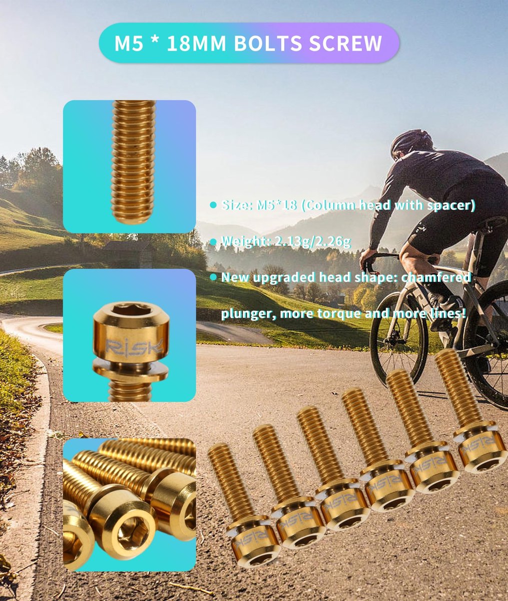 Dailygoods- Fietsstuurpenbouten 6 Stuks - Titaniumlegering M5 x 18 mm - Corrosiebestendig - Lichtgewicht - Hoge sterkte - Uniek ontwerp - Fietsbout