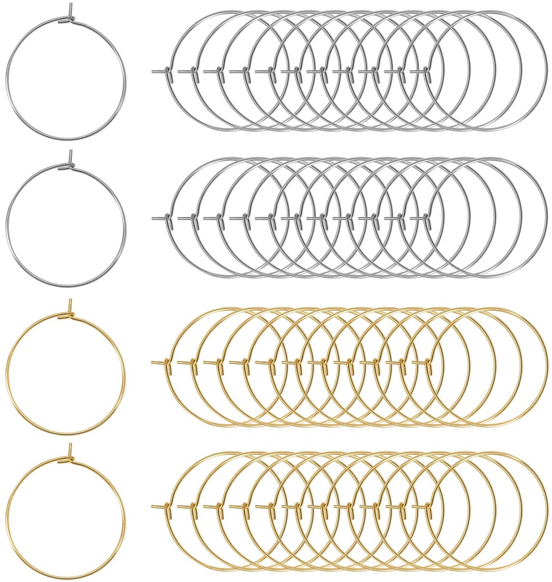 Dailygoods- Wijnglashangers 100 Stuks - Roestvrij Staal - 25mm - Zilver/Goud - Lichtgewicht - Perfect voor Feestjes - Wijnmarkers