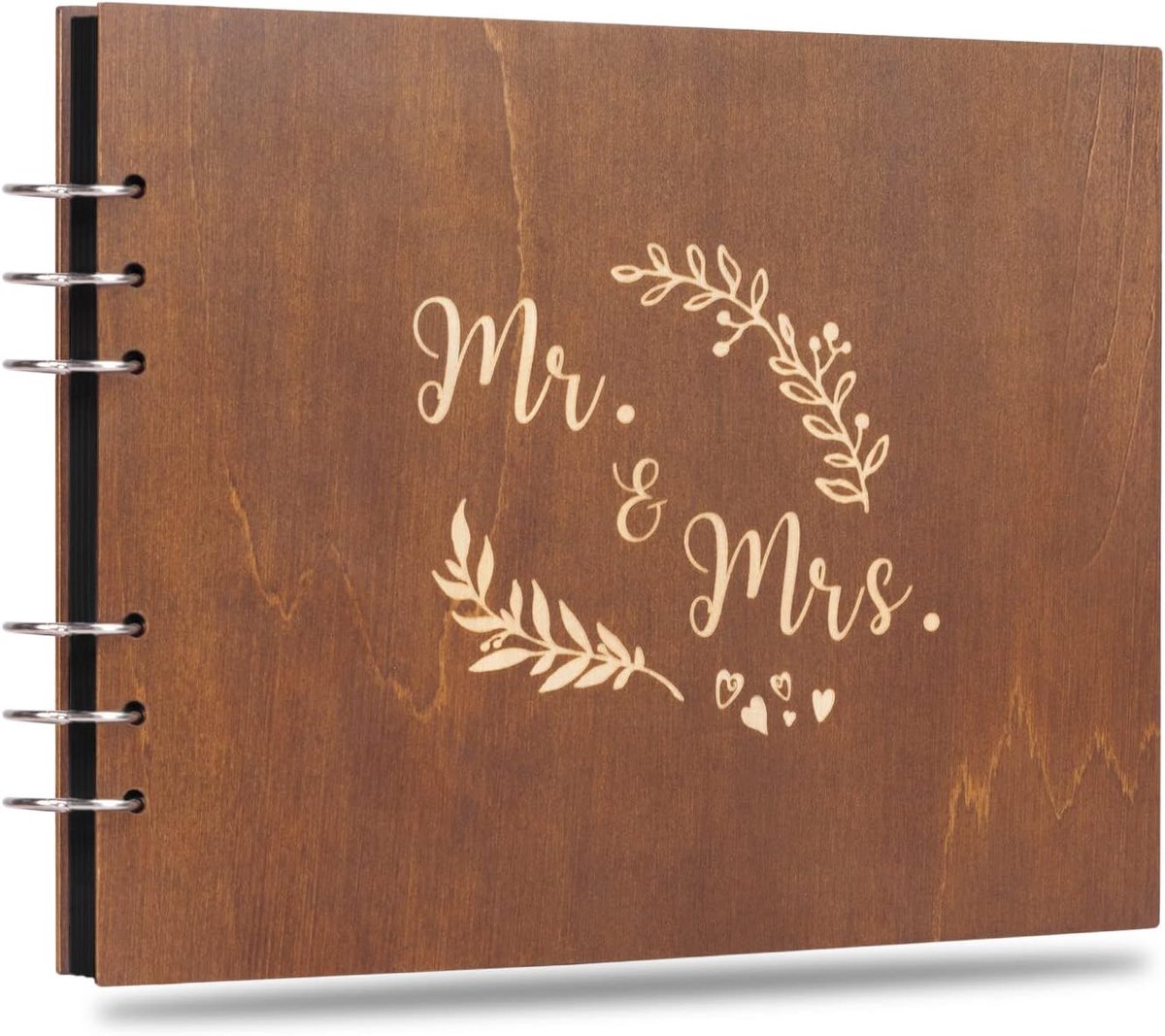 Creawoo 28 cm Mr&Mrs Houten Gastenboek Album Herinnering Aandenken voor Bruiloft Verjaardag met 80 Pagina's Leeg Zwart - ShopVlot