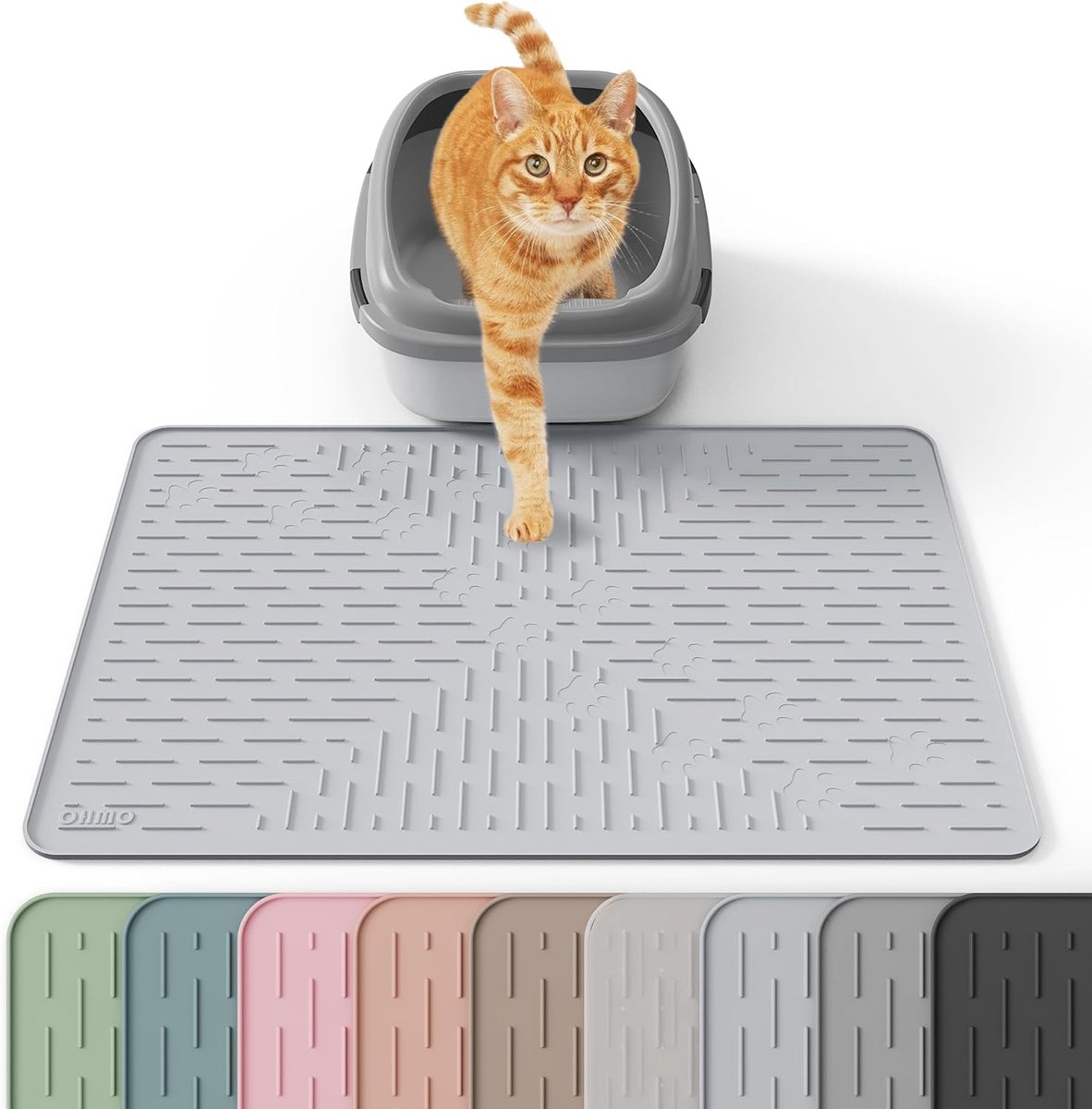 Thijox - Kattenbakmat van premium siliconen 60 x 40 cm, waterdicht, BPA-vrij, eenvoudig te reinigen, ideaal voor kattentoilet, lichtgrijs