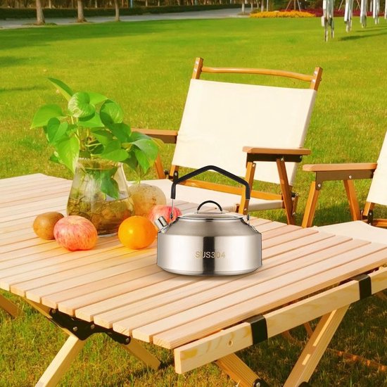 Camping Waterkoker - Roestvrijstalen Ketel - Koffie en Thee Zetten - Snelkook RVS - 1000 ml - Zilver — afbeelding 2
