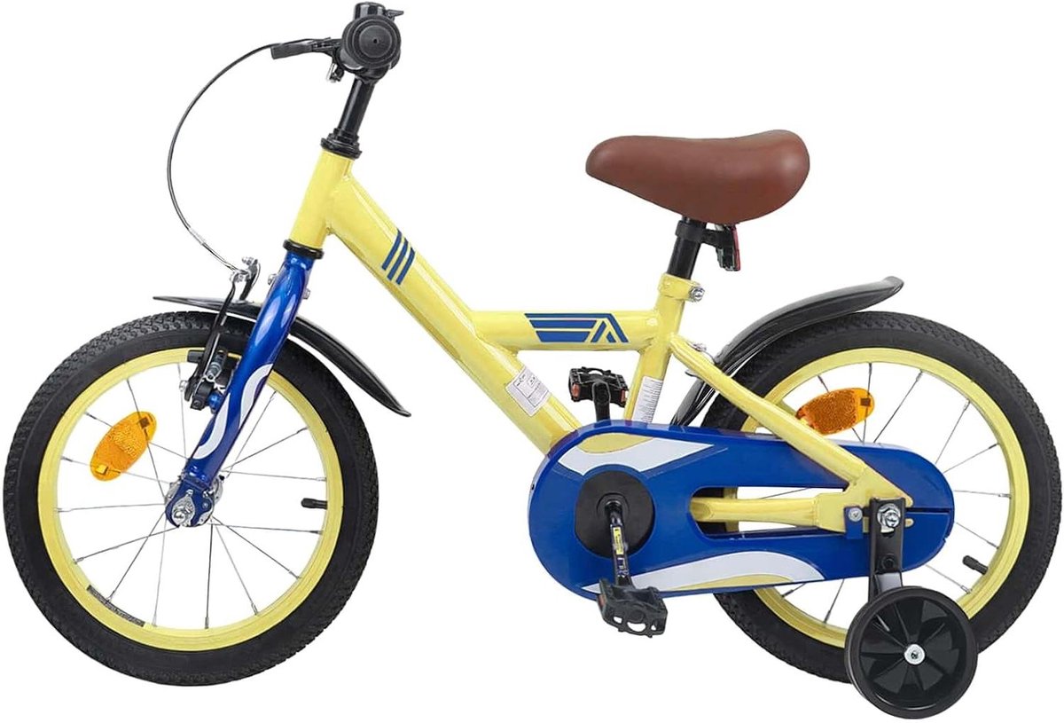 Kinderfiets Klassieke Fiets Fietsen Leren Dubbele Remmen 14 inch Geel