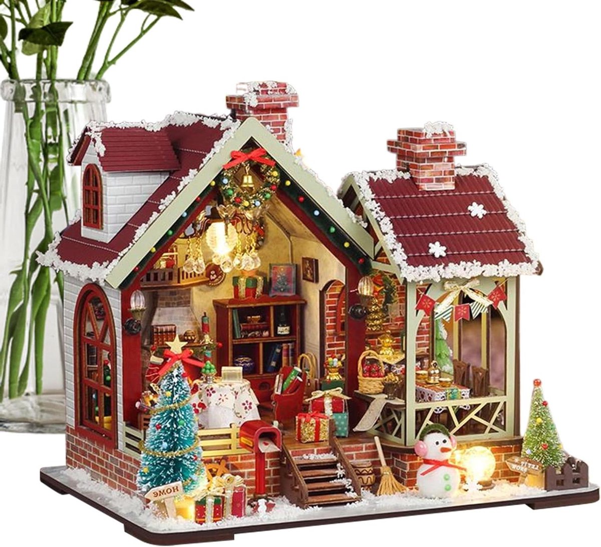 Miniatuur Huis - Houten Knutselwerk - Boekenhoek Decoratie - Naadloos Montageontwerp - 25 cm Breed - Houtkleur
